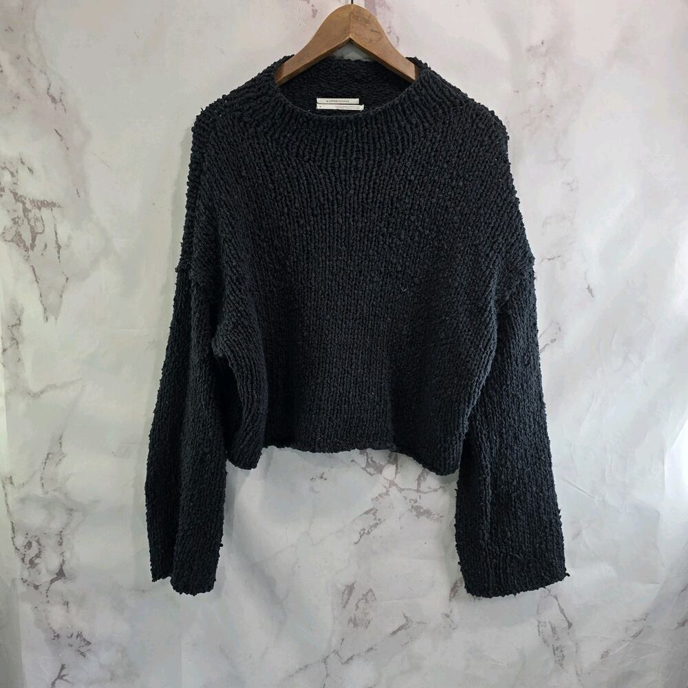 By Anthropologie Sweater Womens Medium Black Slouchy Drop Shoulder Mock Neck